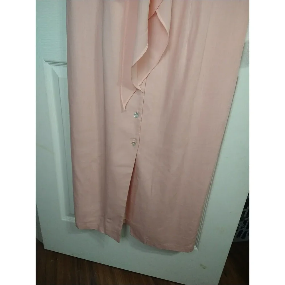 Misty Lane Woman 12 Pink Sleeveless Flax Blend Lined Maxi Straight Button Dress